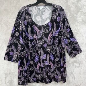 Catherines Top Women's 1X Whimsigoth Dark Feminine Paisley Black Purple Layered‎